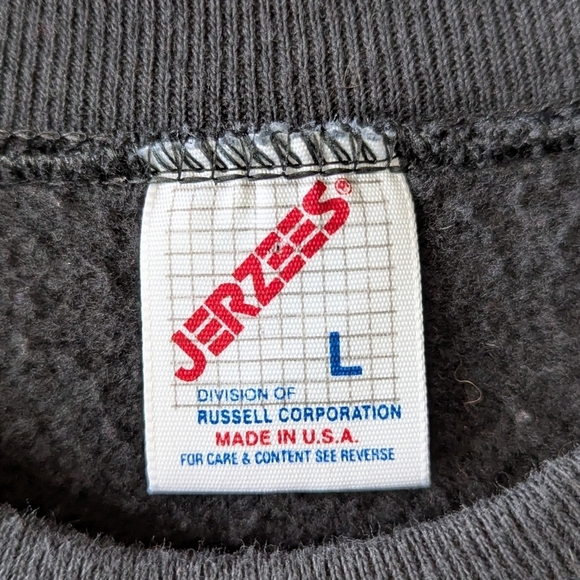 VTG 80s Jerzees Embroidered Roses Long Sleeve Crew Neck Sweatshirt Black Large - Picture 3 of 7